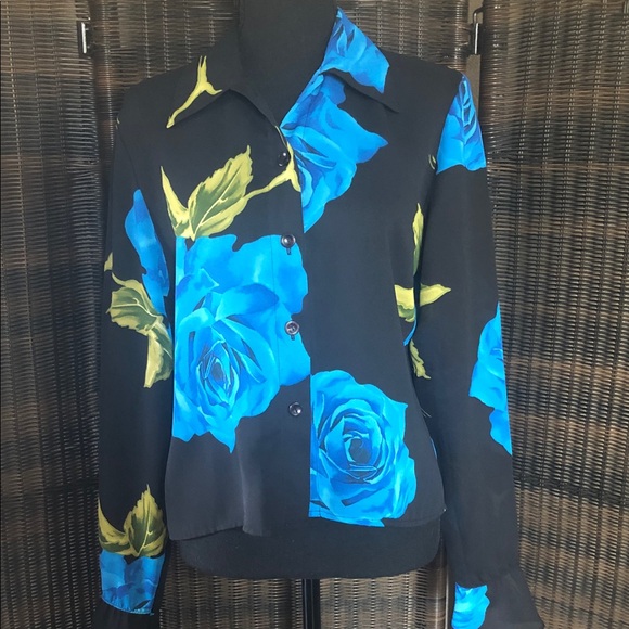 Floral Women's Top in Black and Blue - Picture 1 of 4